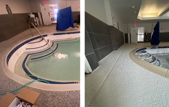 Hotel indoor pool deck resurfacing