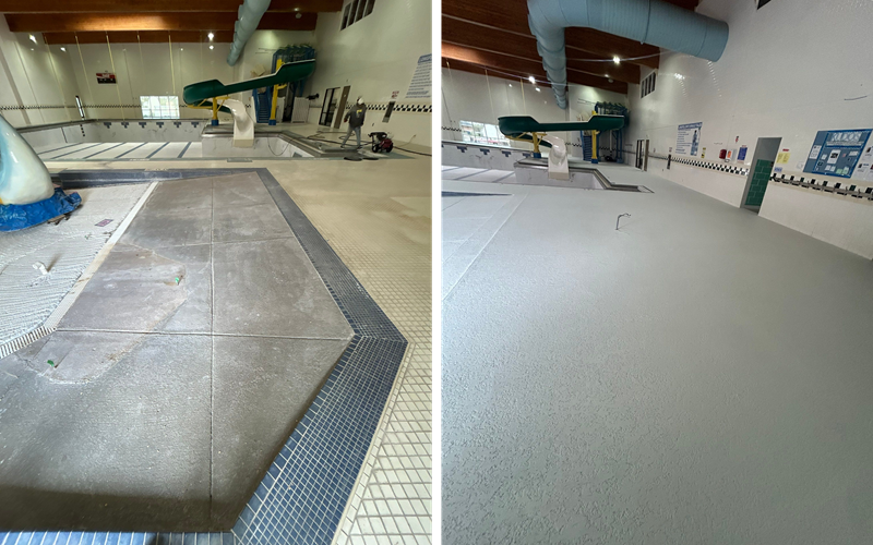 Indoor Pool Deck, Before And After, Concrete Coating
Site
Sundek
